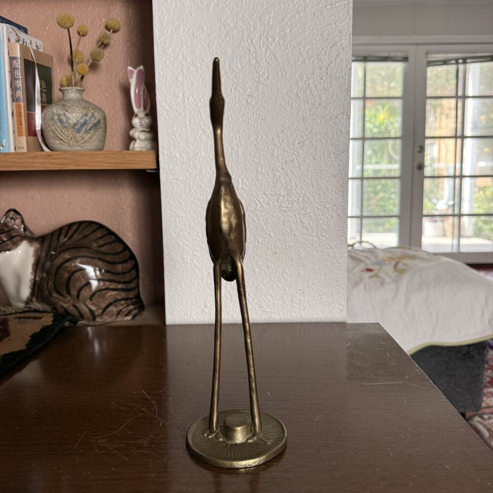 Vintage Standing Crane Bird Brass Statue Figure 11 inch tall